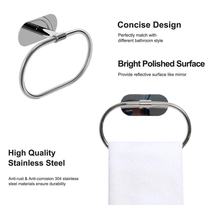 HouseAid Self Adhesive Towel Ring for Bathroom, Stainless Steel Adhesive Hand Towel Holder, No Drilling Modern Hand Towel Hanger, Polished Chrome - Image 4